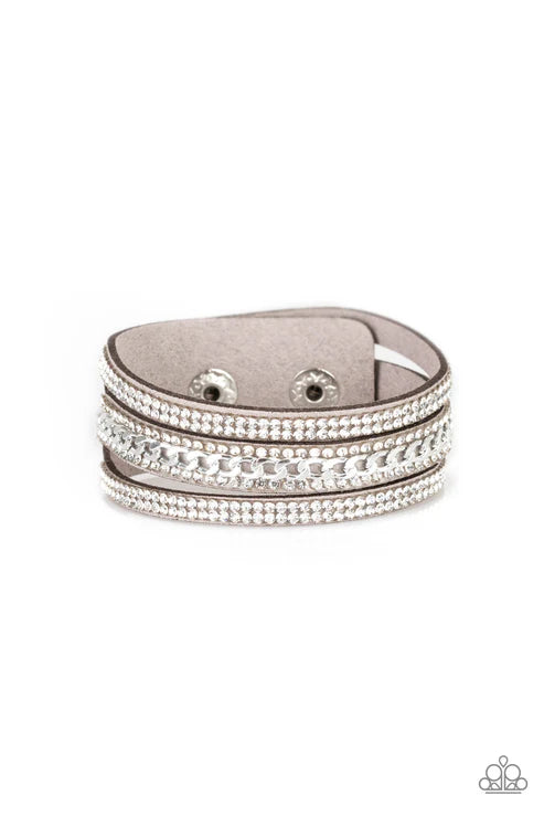 Rollin In Rhinestones Silver Wrap Bracelet