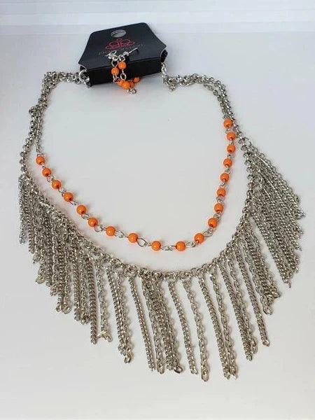 Fierce In Fringe Orange Necklace