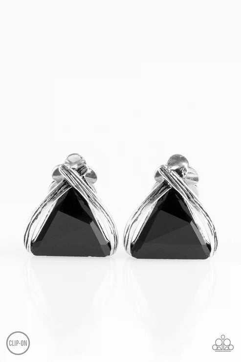 Elegant Edge Black Clip-On Earrings