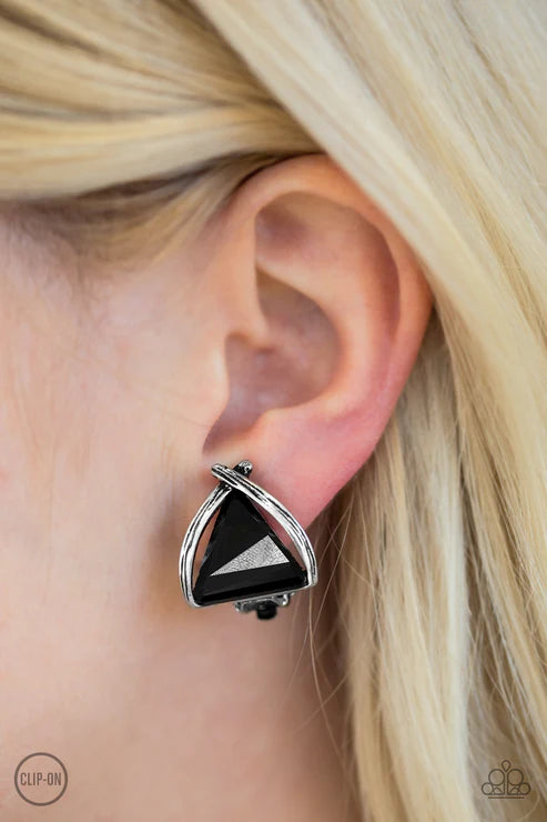 Elegant Edge Black Clip-On Earrings