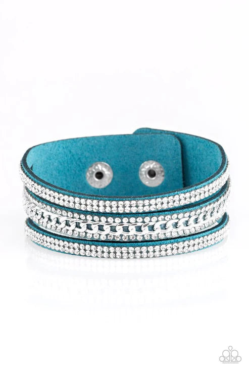 Rollin In Rhinestones Blue Wrap Bracelet