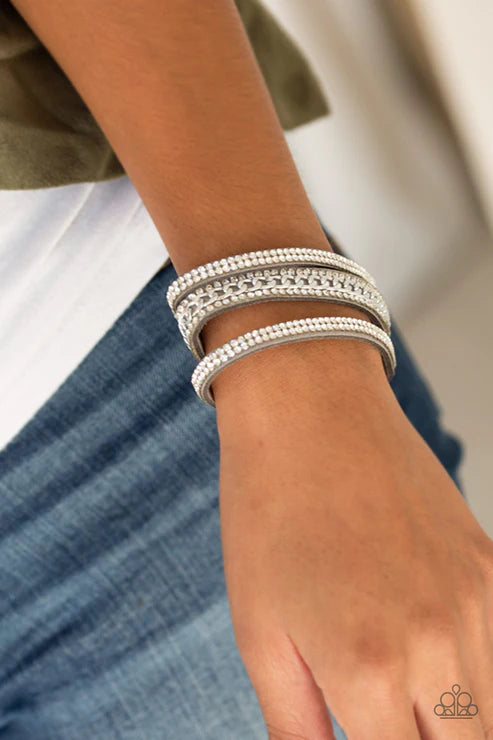Rollin In Rhinestones Silver Wrap Bracelet