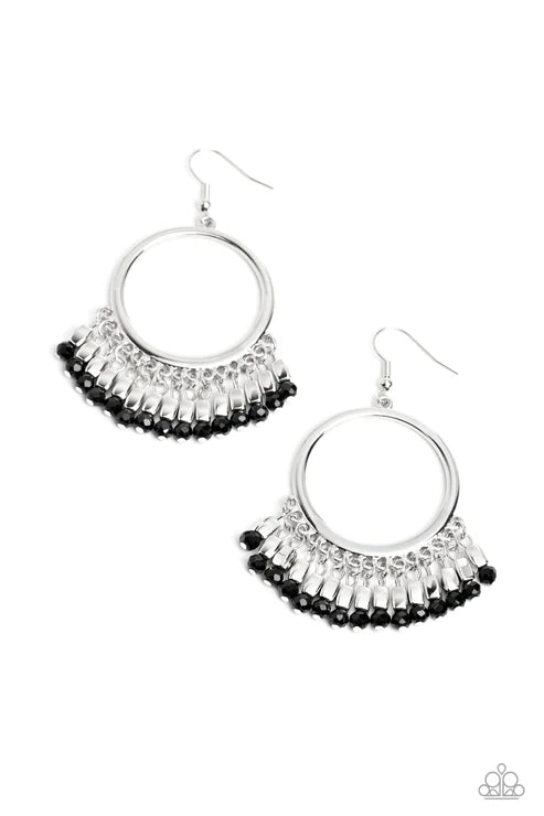 Fringe Fanfare Black Earrings