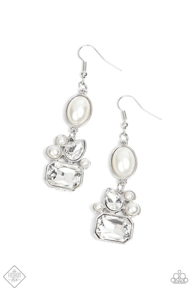 Showtime Twinkle White Earrings - December 2021 Fiercely 5th Avenue Fashion Fix Set