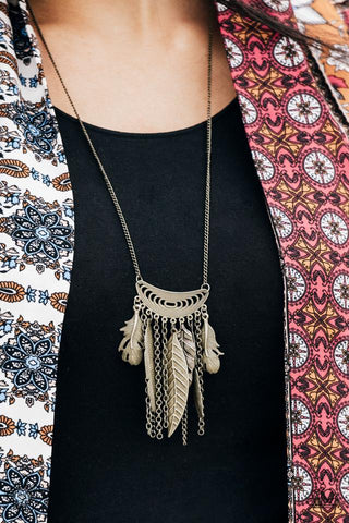 Fiercely Feathered Brass Necklace - April 2018 Sunset Sightings Fashion Fix