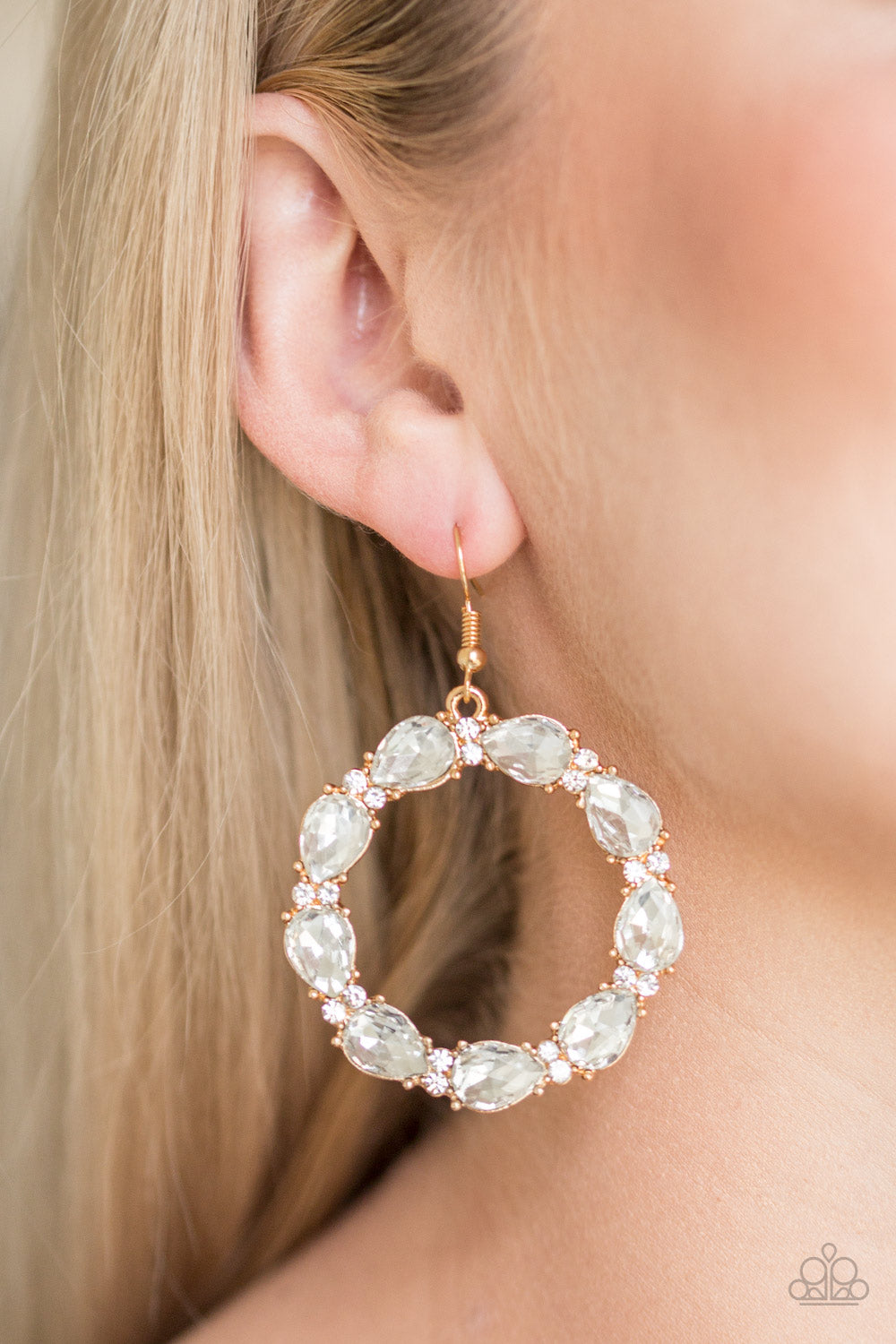 Ring Around The Rhinestones Gold Earrings