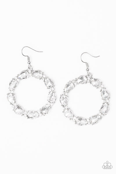 Ring Around The Rhinestones White Earrings