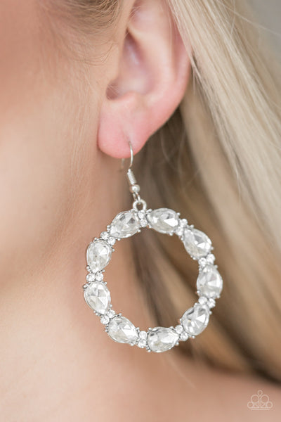 Ring Around The Rhinestones White Earrings