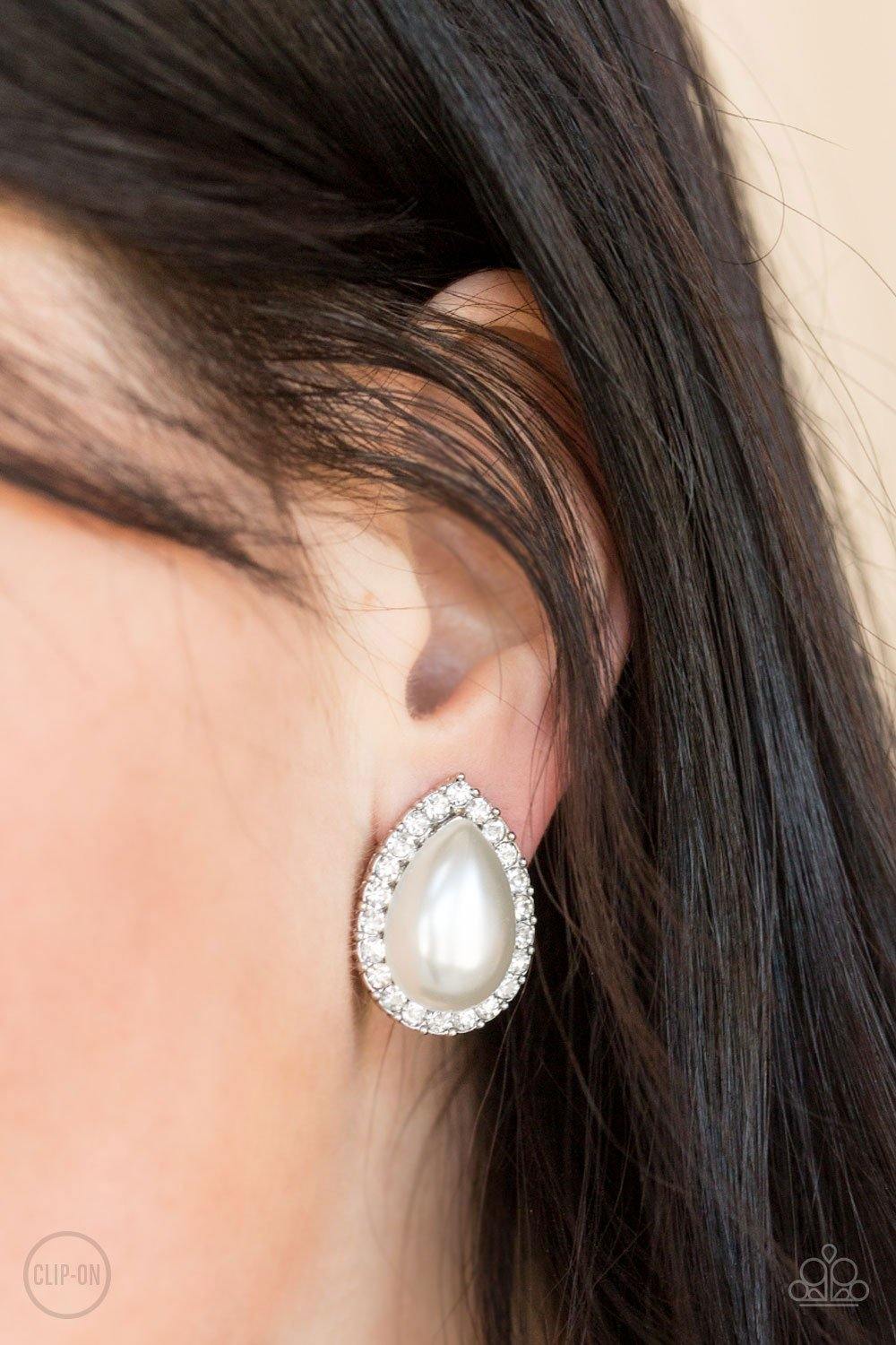Old Hollywood Opulence White Clip-on Earrings - Nothin' But Jewelry by Mz. Netta
