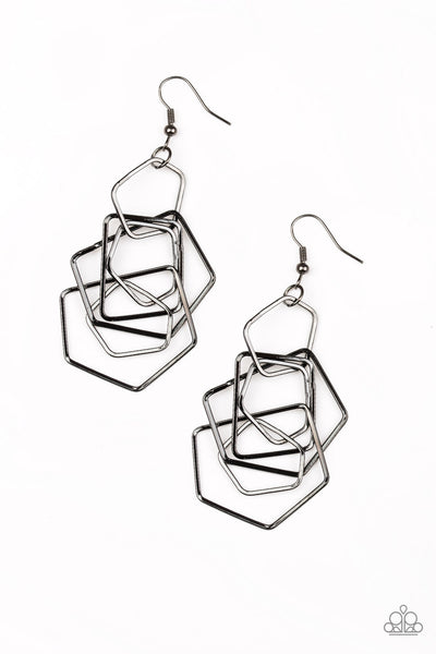 Five-Sided Fabulous Black Earrings