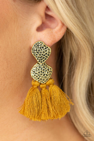 Paparazzi Tenacious Tassel Yellow Earrings