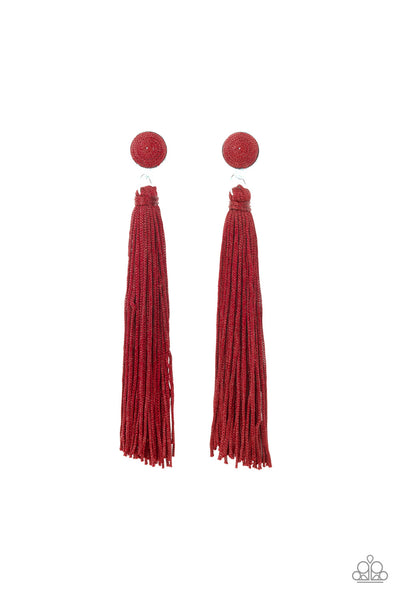 Tightrope Tassel Red Earrings