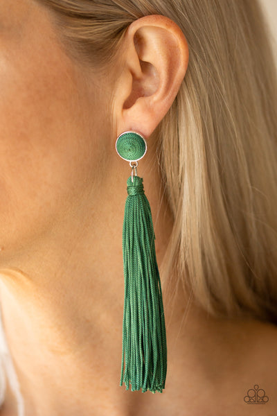 Paparazzi Tightrope Tassel Green Earrings