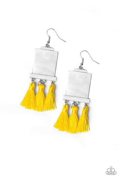 Paparazzi Tassel Retreat Yellow Earrings