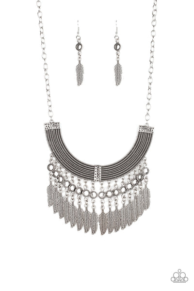 Paparazzi Fierce in Feathers Silver Necklace