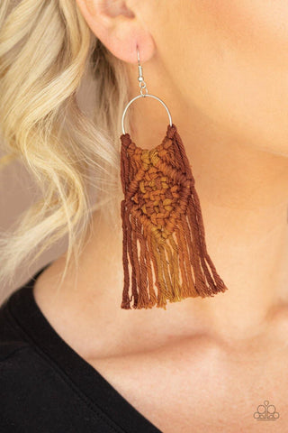 Paparazzi Macramé Rainbow Brown Earrings