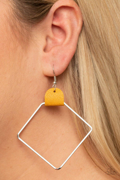 Paparazzi Friends of a LEATHER Yellow Earrings