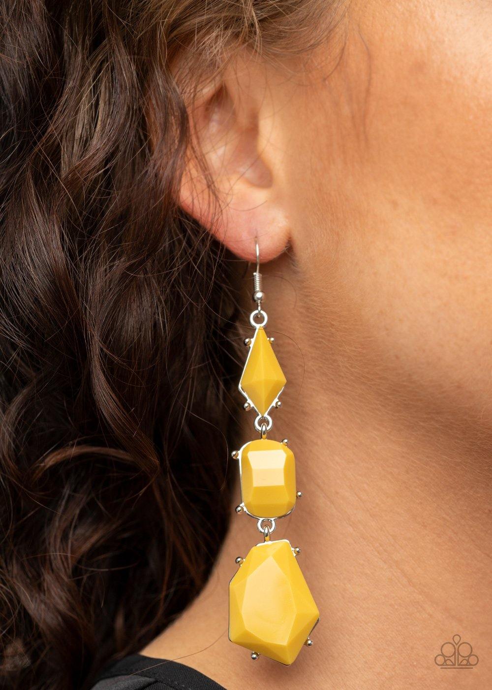 Paparazzi Geo Getaway Yellow Earrings