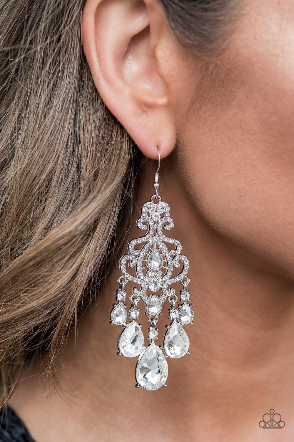 Paparazzi Queen Of All Things Sparkly White Earrings EMP 2021 Exclusives