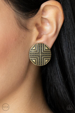 Shielded Shimmer Brass Clip-on Earrings