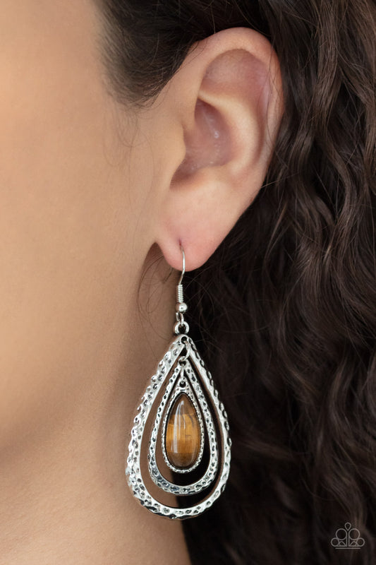 Paparazzi Teardrop Torrent Brown Earrings