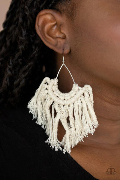 Wanna Piece Of MACRAME? White Earrings - Nothin' But Jewelry by Mz. Netta